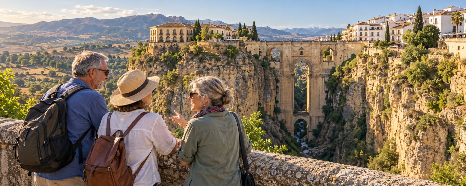 Visitantes contemplando el Puente Nuevo y el Tajo de Ronda